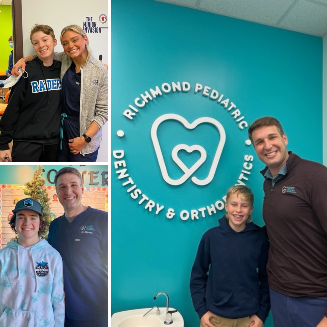 Happy patients with RPDO staff and Dr. Bibona at Richmond Pediatric Dentistry and Orthodontics — open bite treatment in Richmond, VA